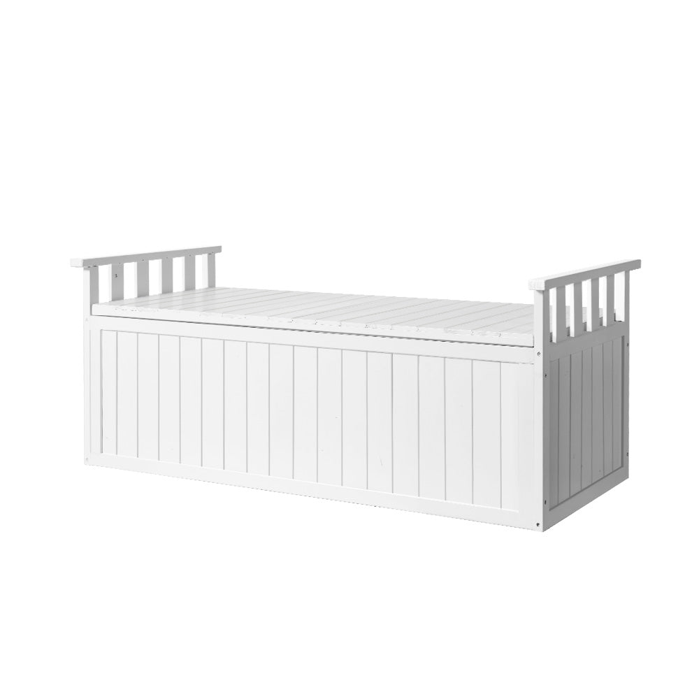 Marlook Outdoor Storage Bench Box 129cm Wooden Garden Toy Chest Sheds Patio Furniture XL White