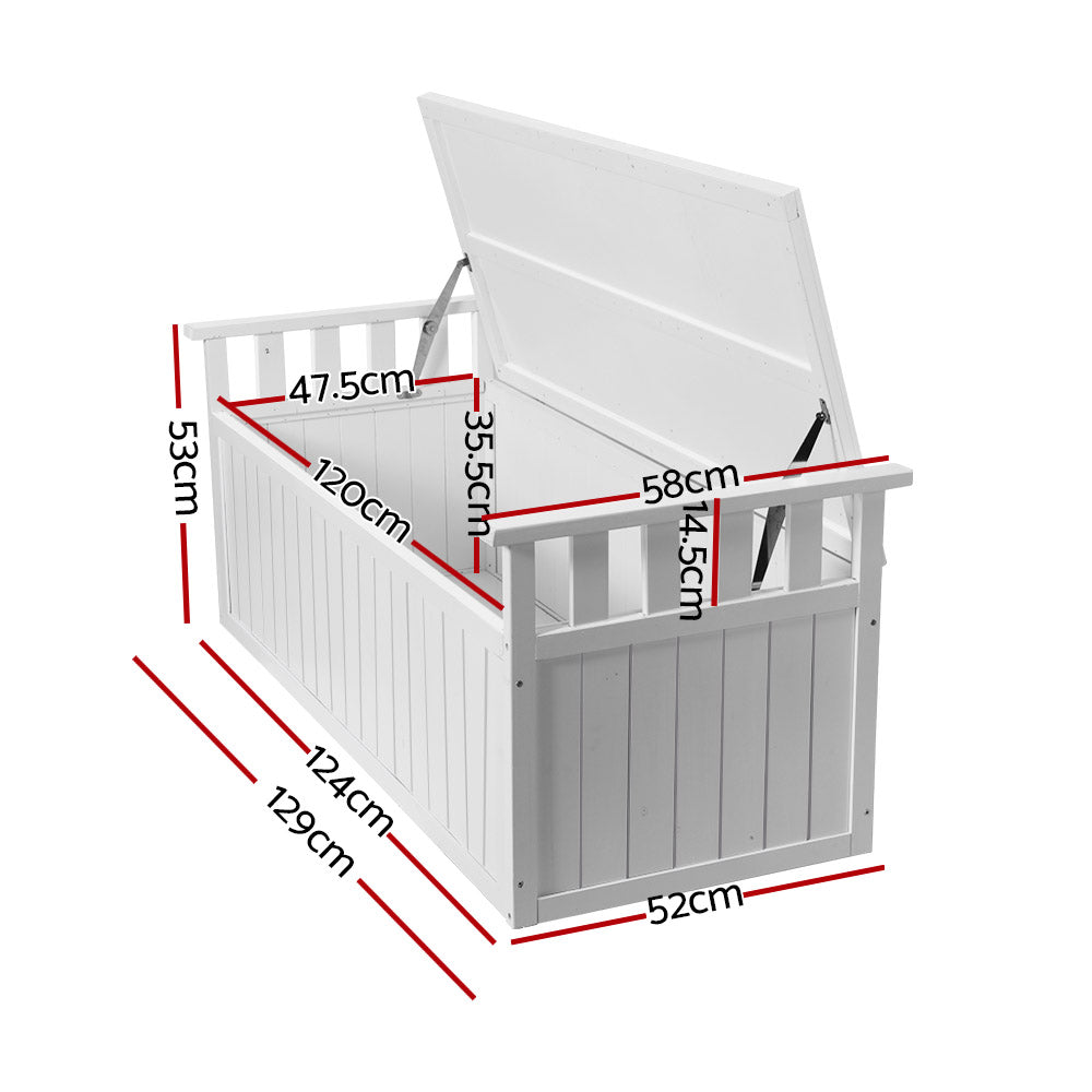 Marlook Outdoor Storage Bench Box 129cm Wooden Garden Toy Chest Sheds Patio Furniture XL White