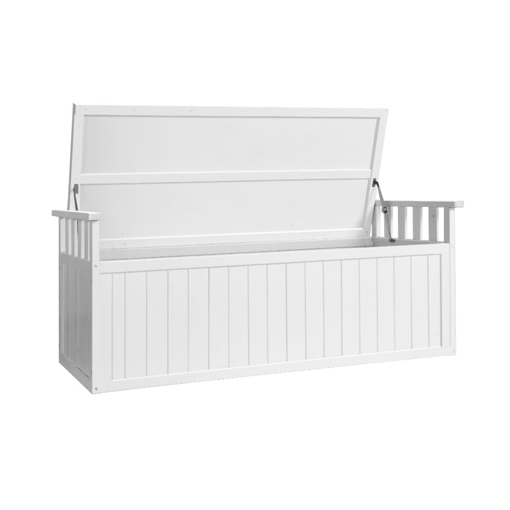 Marlook Outdoor Storage Bench Box 129cm Wooden Garden Toy Chest Sheds Patio Furniture XL White