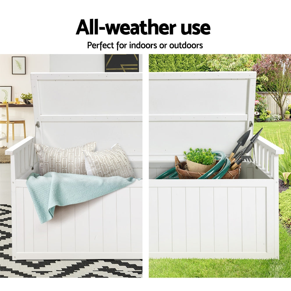 Marlook Outdoor Storage Bench Box 129cm Wooden Garden Toy Chest Sheds Patio Furniture XL White