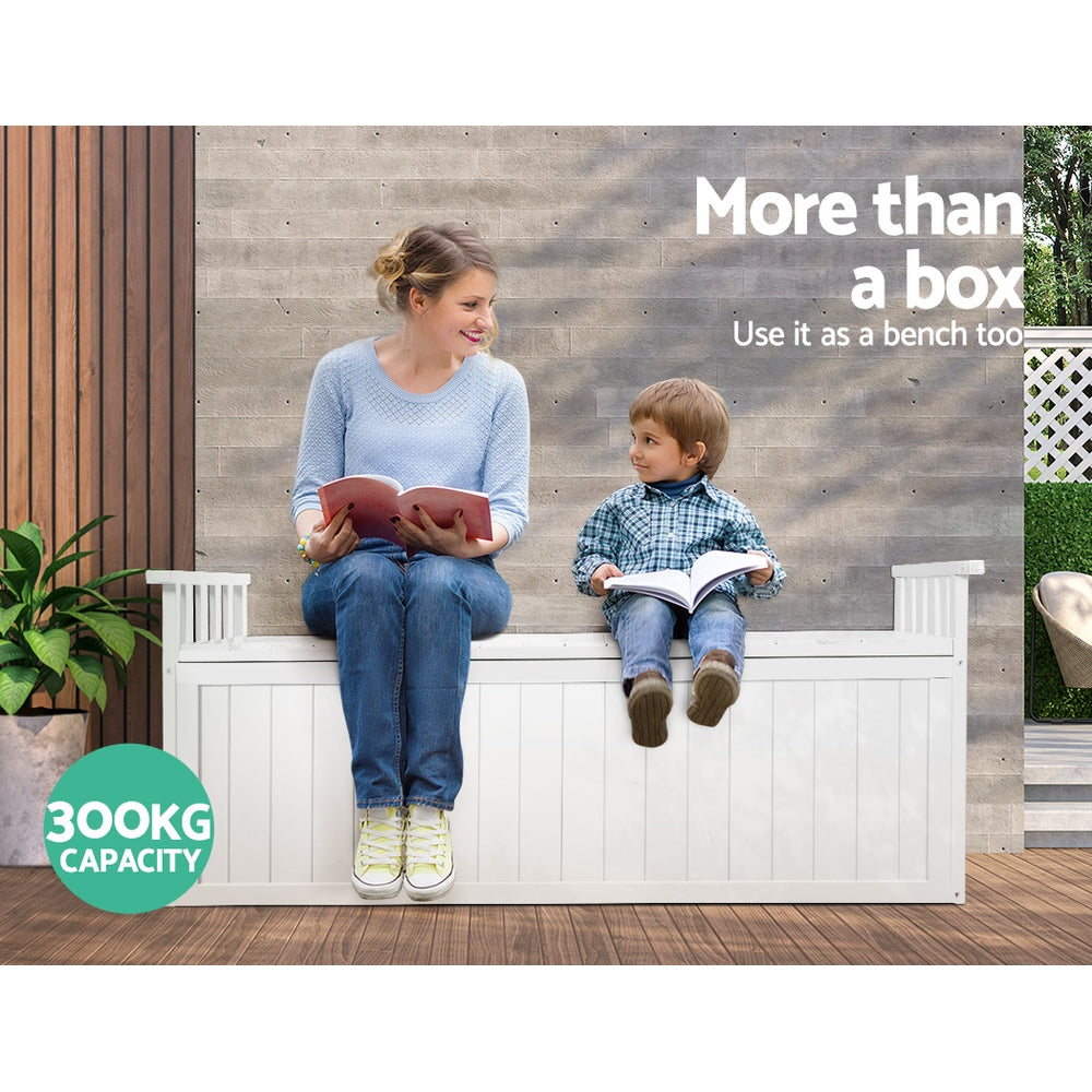 Marlook Outdoor Storage Bench Box 129cm Wooden Garden Toy Chest Sheds Patio Furniture XL White