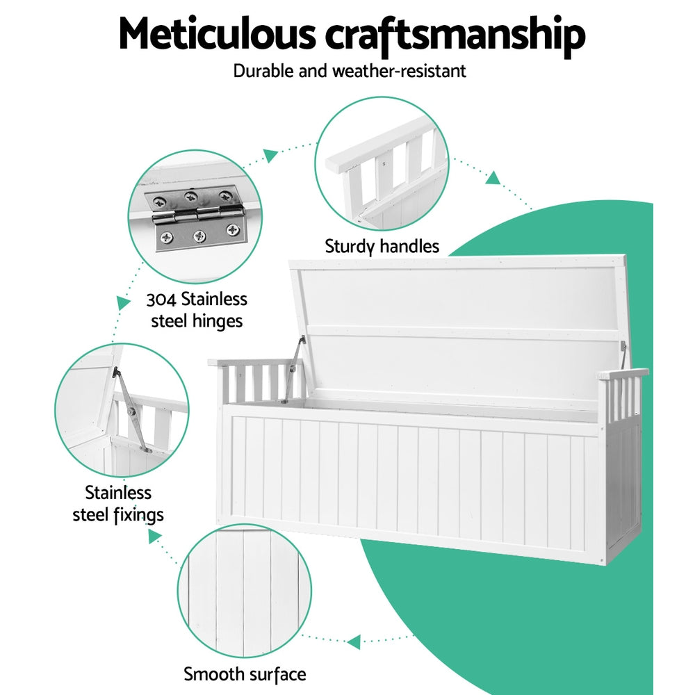 Marlook Outdoor Storage Bench Box 129cm Wooden Garden Toy Chest Sheds Patio Furniture XL White