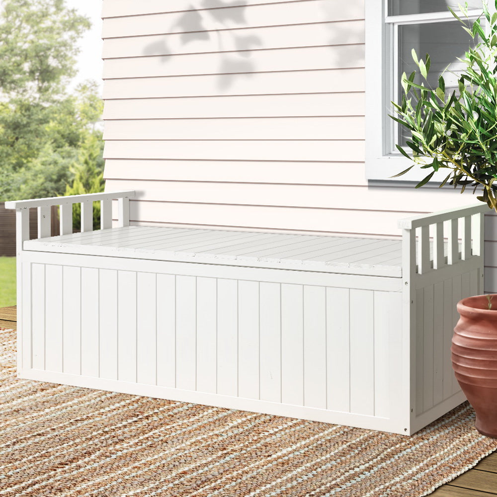 Marlook Outdoor Storage Bench Box 129cm Wooden Garden Toy Chest Sheds Patio Furniture XL White