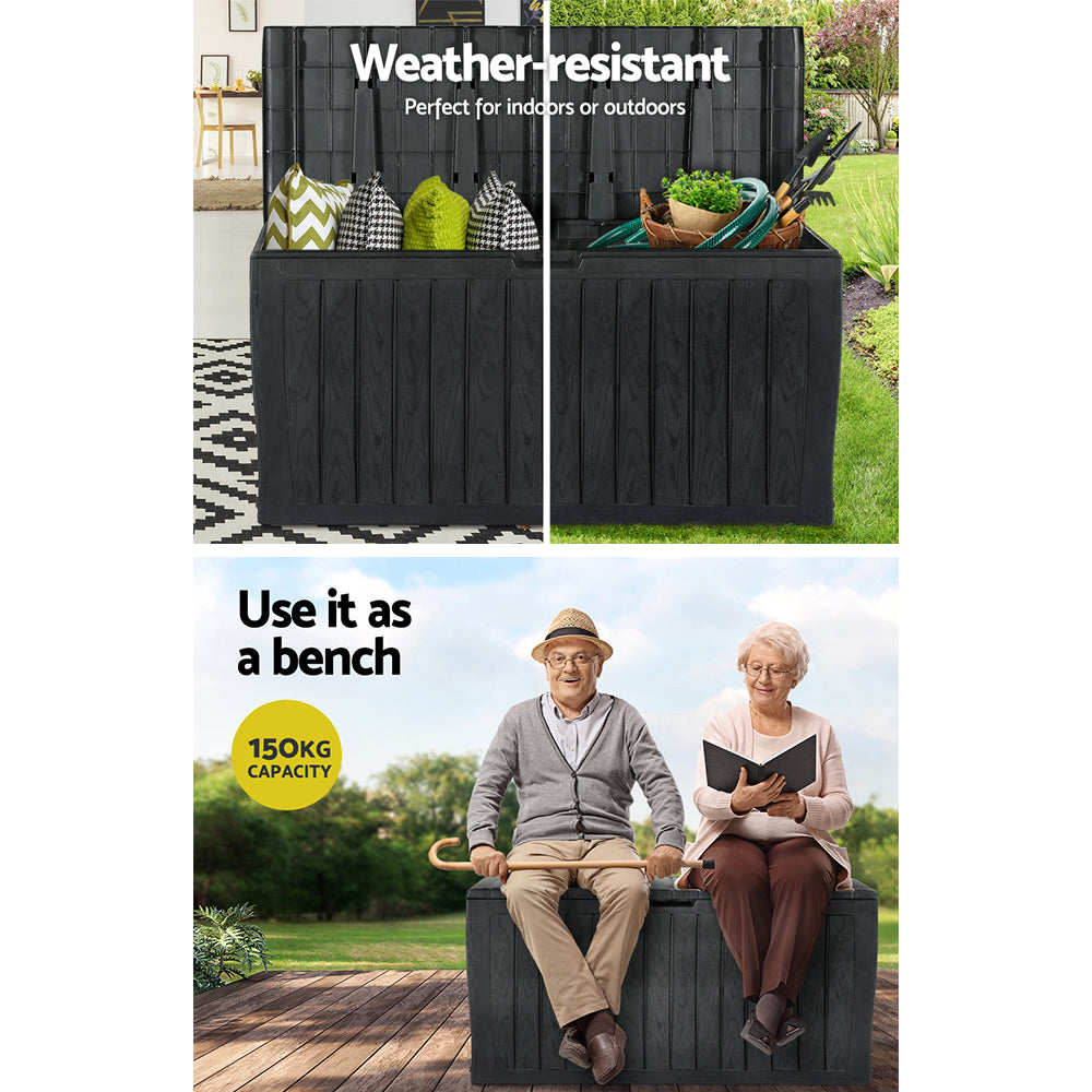 Marlook Outdoor Storage Box 220L Lockable Organiser Garden Deck Toy Shed Tool Black