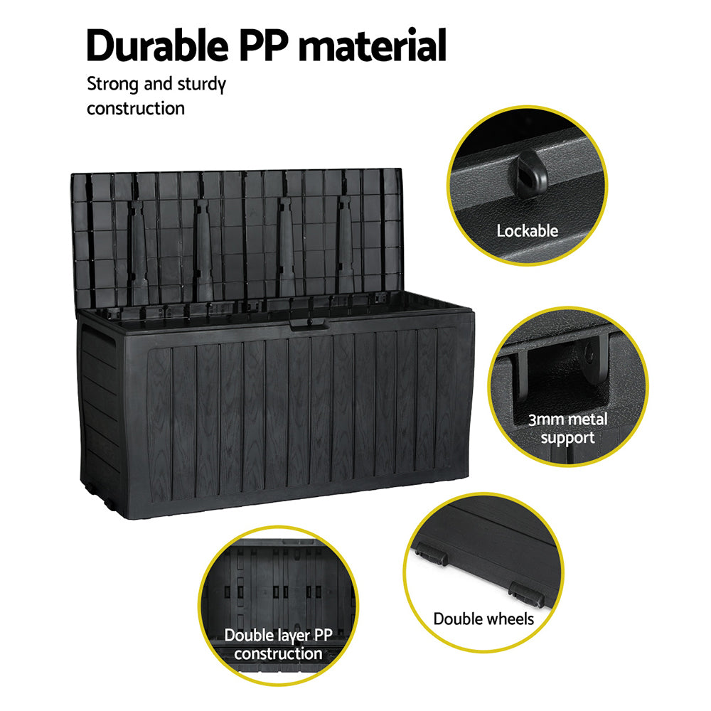 Marlook Outdoor Storage Box 220L Lockable Organiser Garden Deck Toy Shed Tool Black