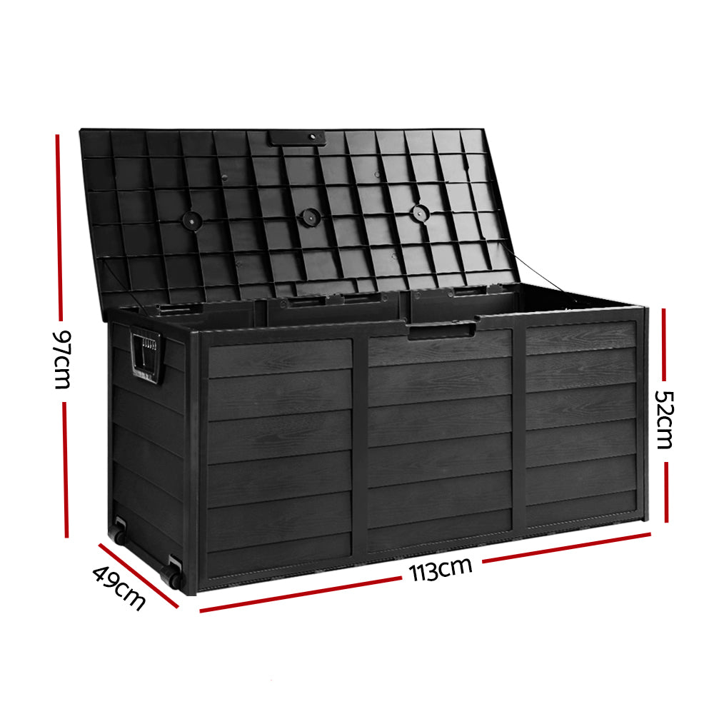 Marlook Outdoor Storage Box 290L Lockable Organiser Garden Deck Shed All Black