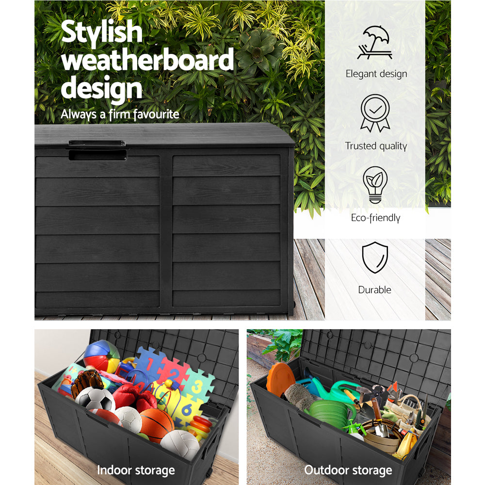 Marlook Outdoor Storage Box 290L Lockable Organiser Garden Deck Shed All Black