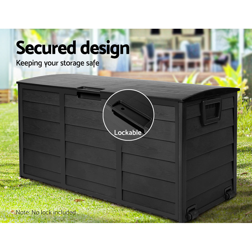 Marlook Outdoor Storage Box 290L Lockable Organiser Garden Deck Shed All Black