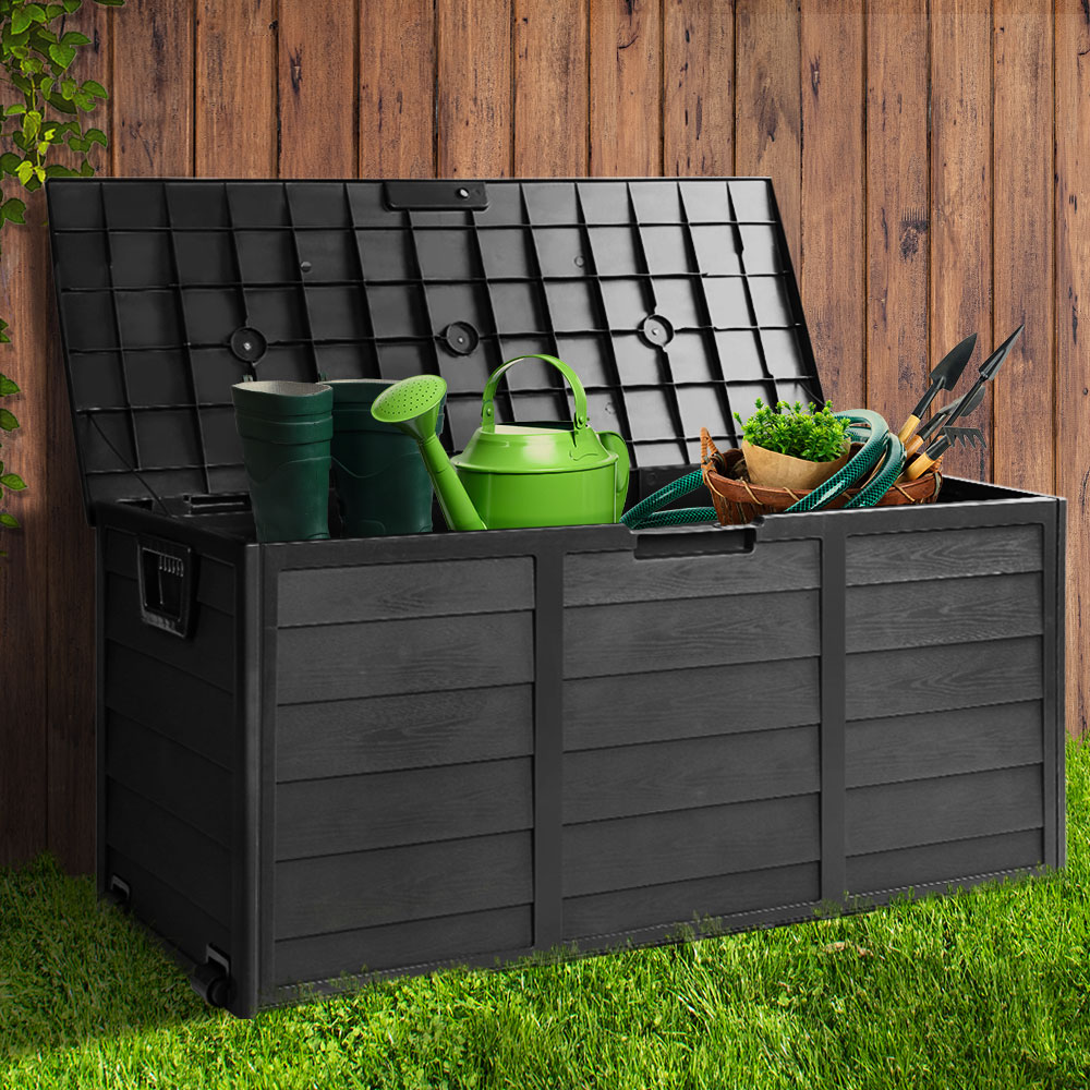 Marlook Outdoor Storage Box 290L Lockable Organiser Garden Deck Shed All Black