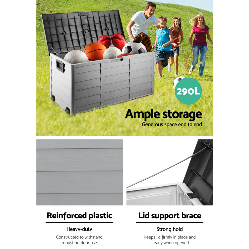 Marlook Outdoor Storage Box 290L Lockable Organiser Garden Deck Shed Tool Black
