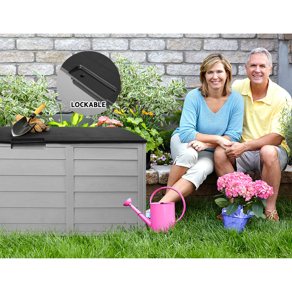 Marlook Outdoor Storage Box 290L Lockable Organiser Garden Deck Shed Tool Black