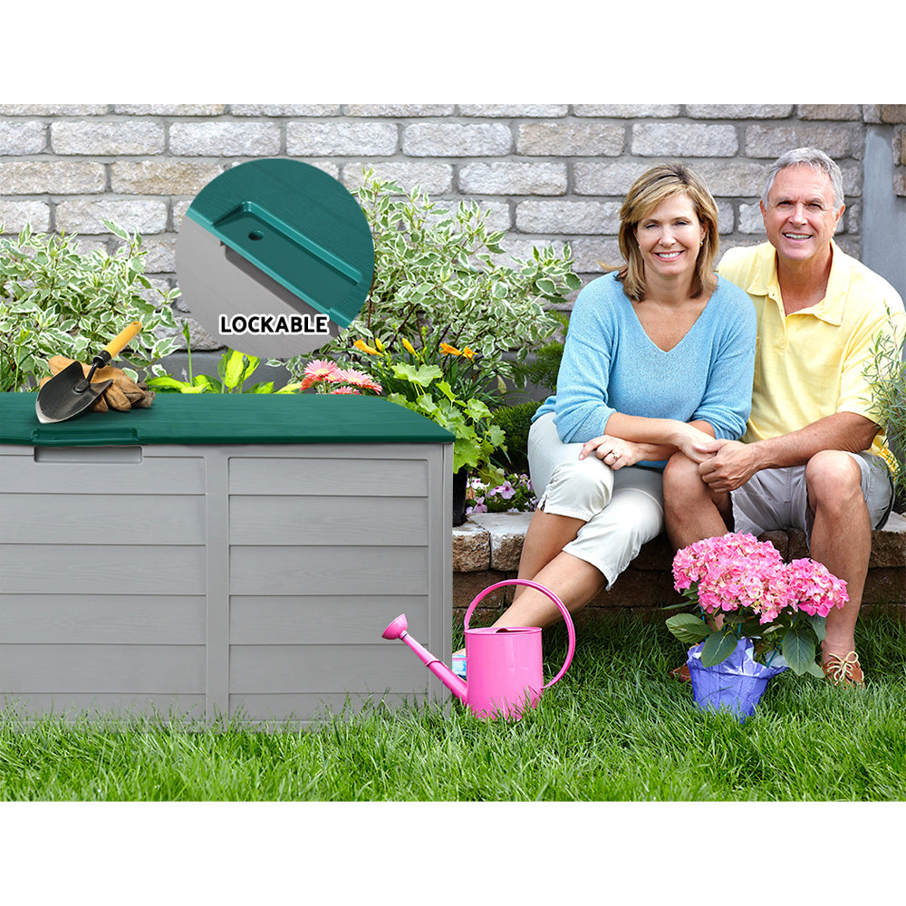 Marlook Outdoor Storage Box 290L Lockable Organiser Garden Deck Shed Tool Green