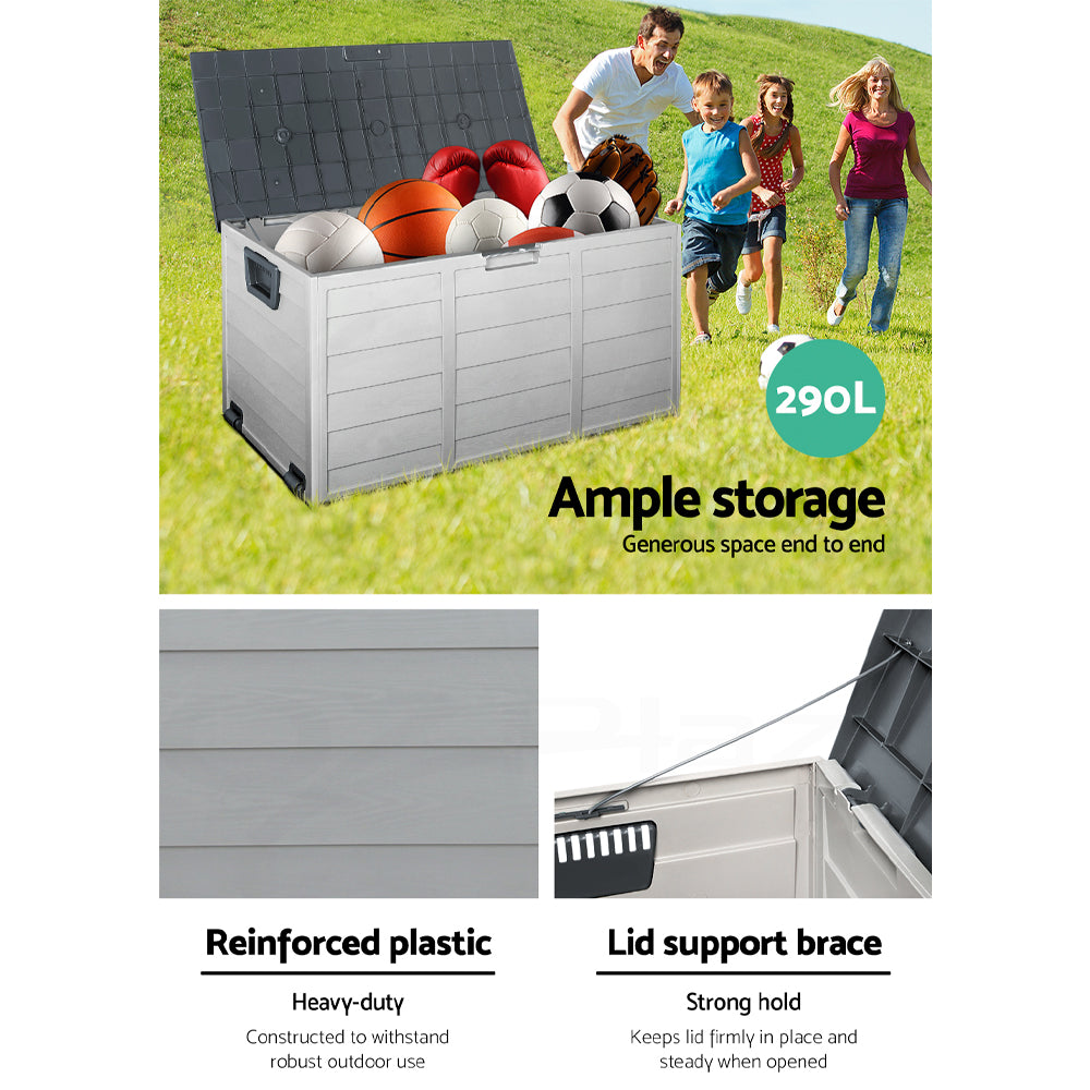 Marlook Outdoor Storage Box 290L Lockable Organiser Garden Deck Shed Tool Grey