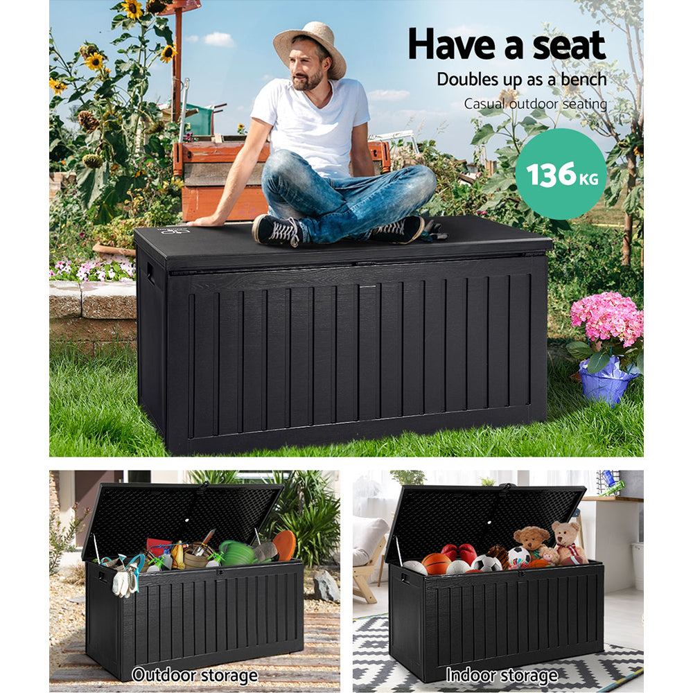 Marlook Outdoor Storage Box 270L Container Lockable Garden Bench Tool Shed Black