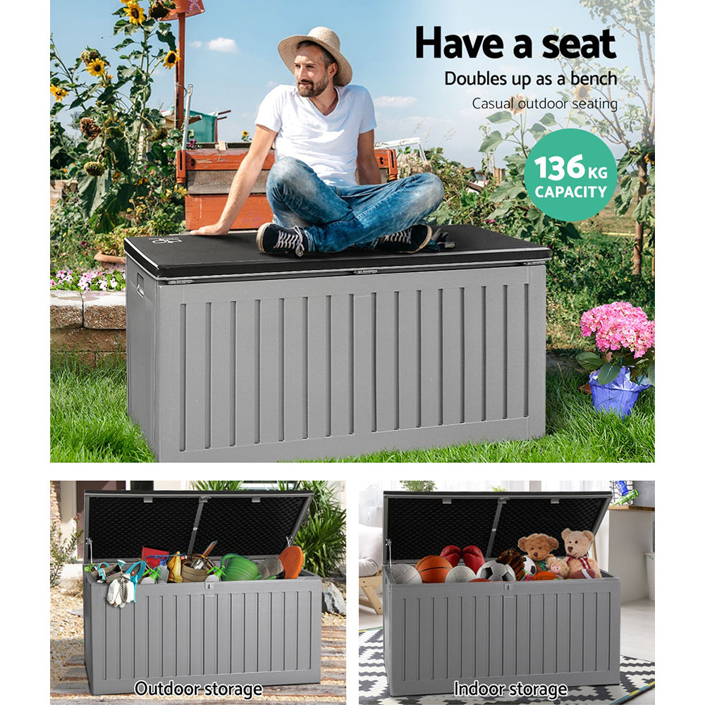Marlook Outdoor Storage Box 270L Container Lockable Garden Bench Tool Shed Grey