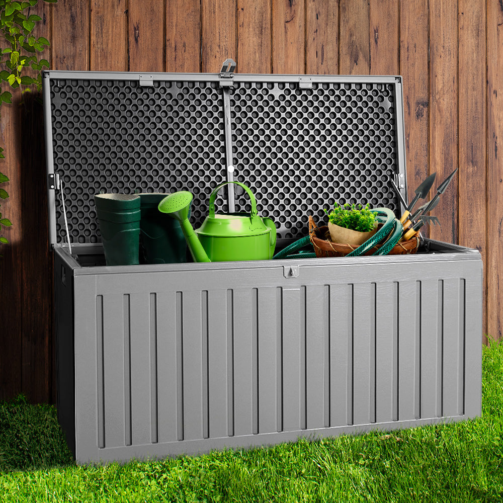 Marlook Outdoor Storage Box 270L Container Lockable Garden Bench Tool Shed Grey