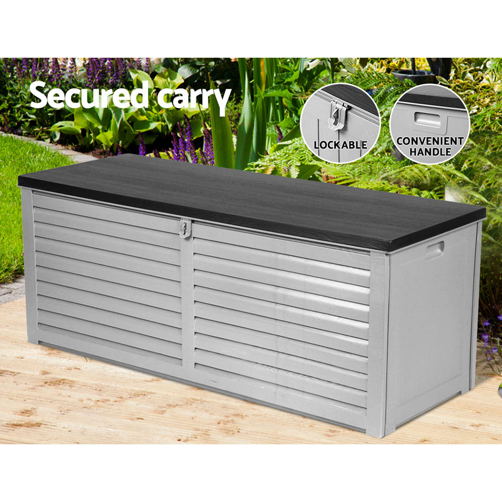 Marlook Outdoor Storage Box 390L Container Lockable Garden Bench Tools Toy Shed Black