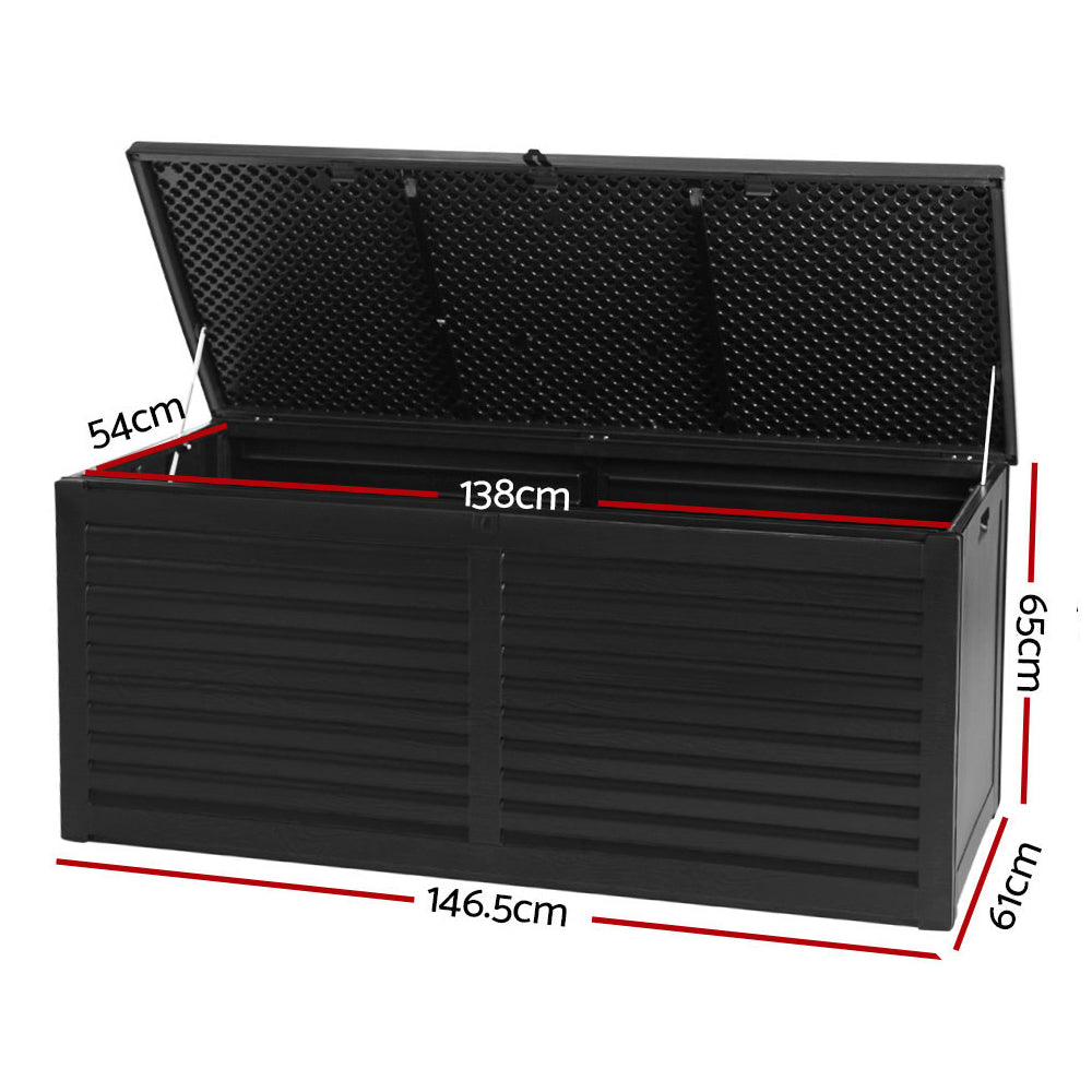 Marlook Outdoor Storage Box 490L Container Lockable Garden Bench Shed Tools Toy All Black