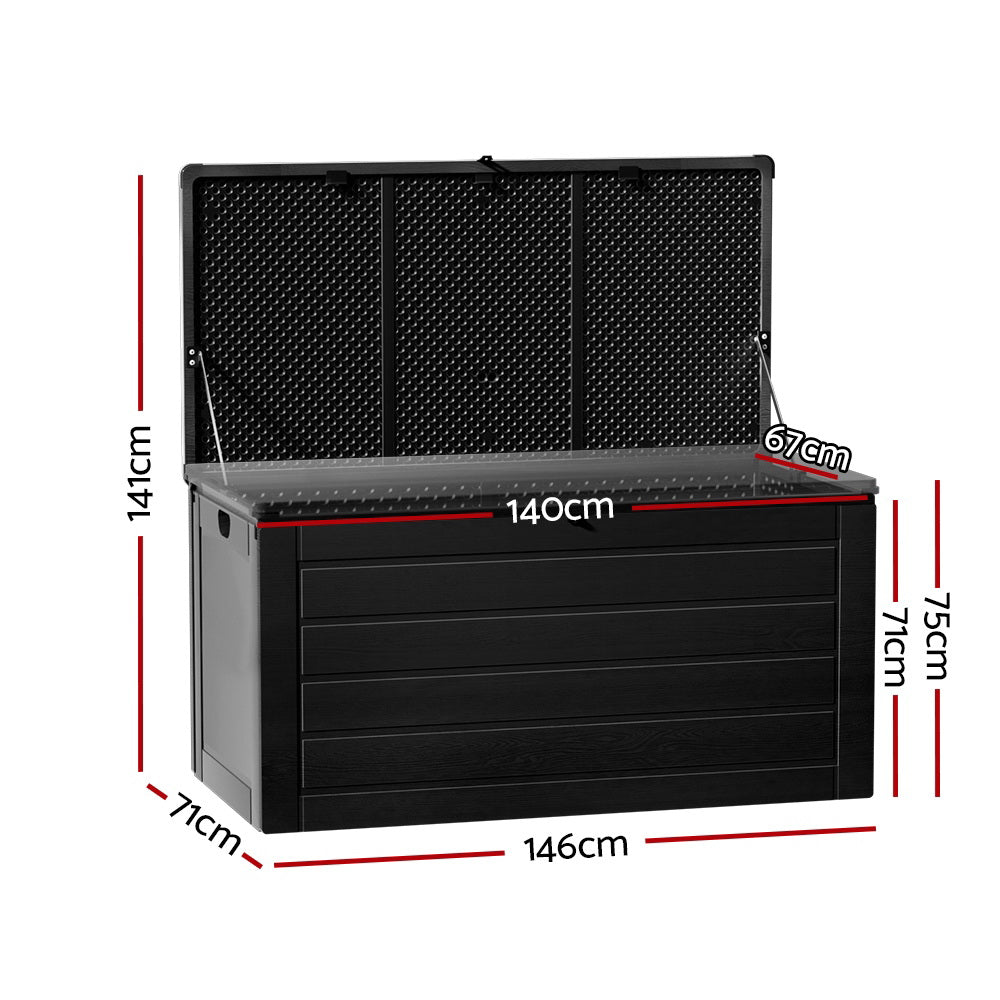 Marlook Outdoor Storage Box 680L Container Lockable Garden Bench Shed Tool All Black