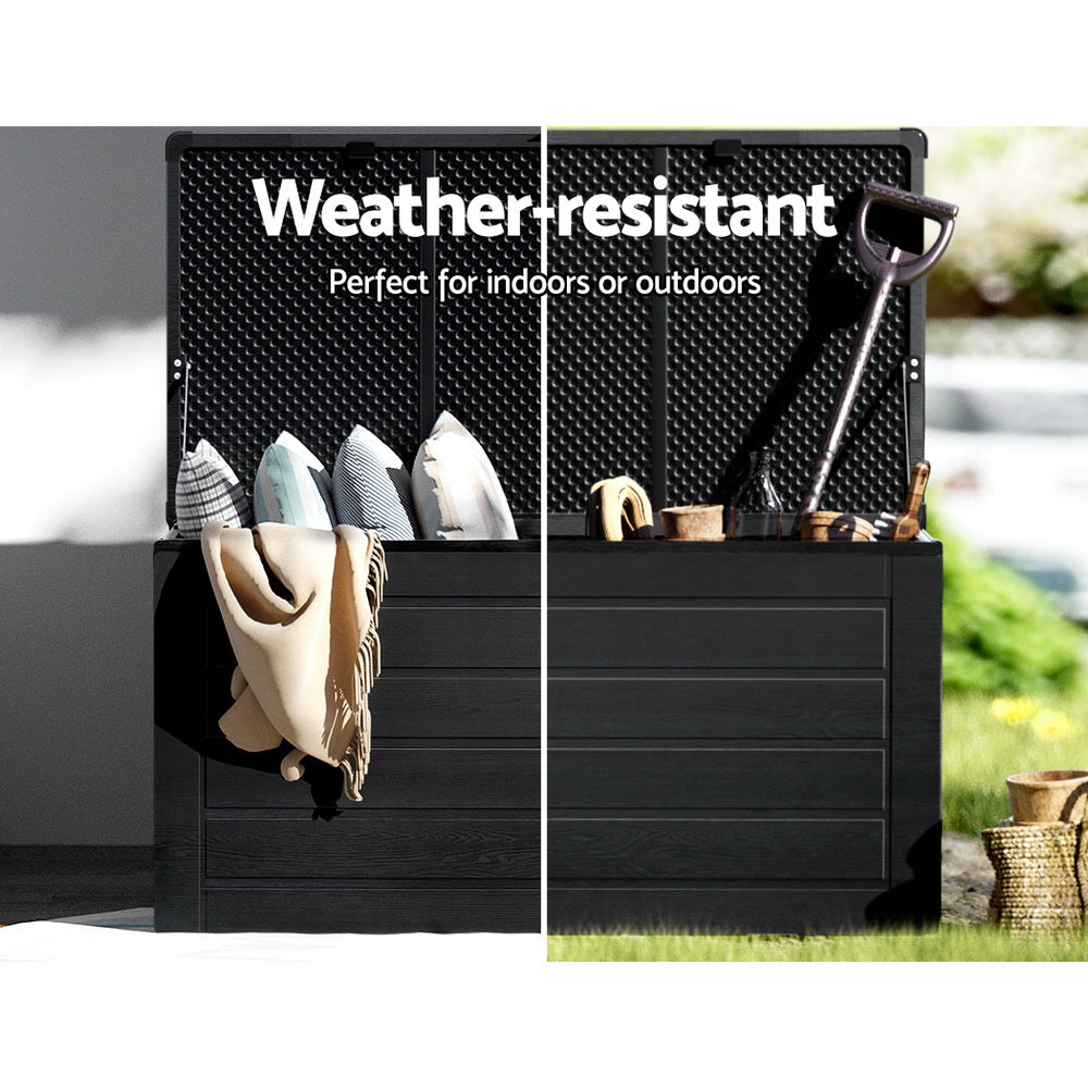 Marlook Outdoor Storage Box 680L Container Lockable Garden Bench Shed Tool All Black