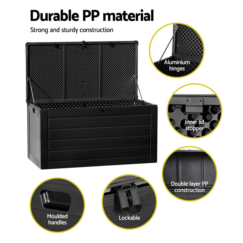 Marlook Outdoor Storage Box 680L Container Lockable Garden Bench Shed Tool All Black