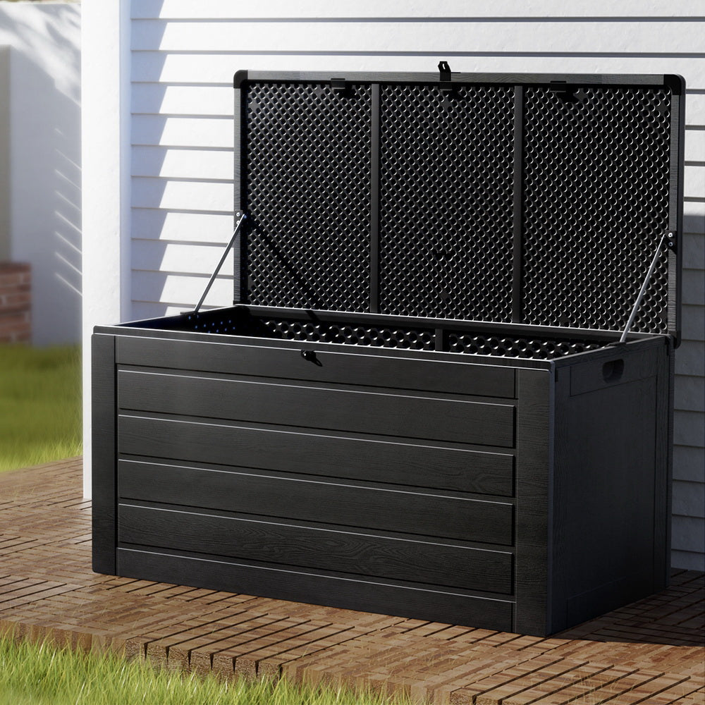 Marlook Outdoor Storage Box 680L Container Lockable Garden Bench Shed Tool All Black