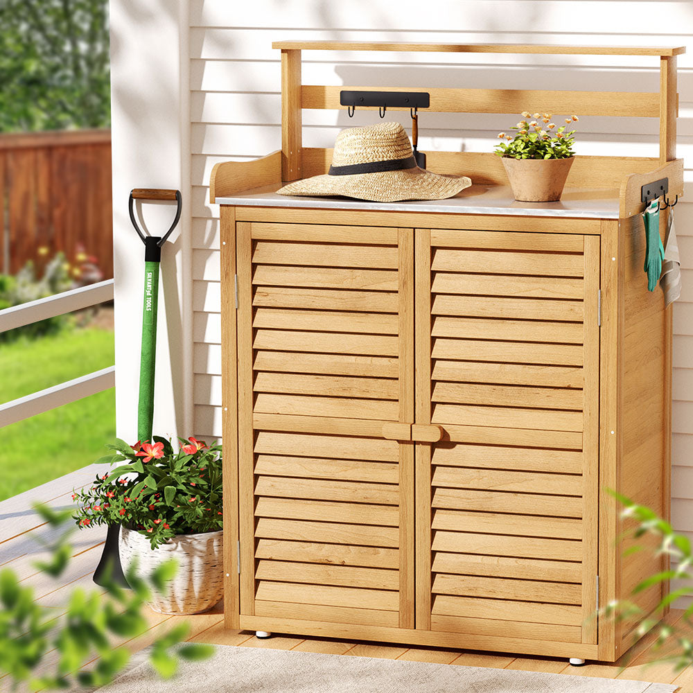 Marlook Outdoor Storage Cabinet Box Potting Bench Table Shelf Chest Garden Shed