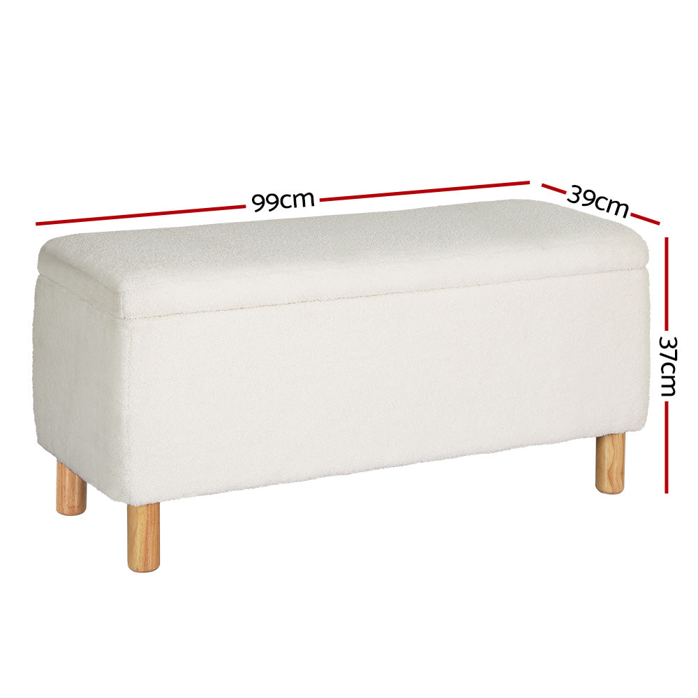 Marlook Storage Ottoman Blanket Box 99cm Teddy Fabric White