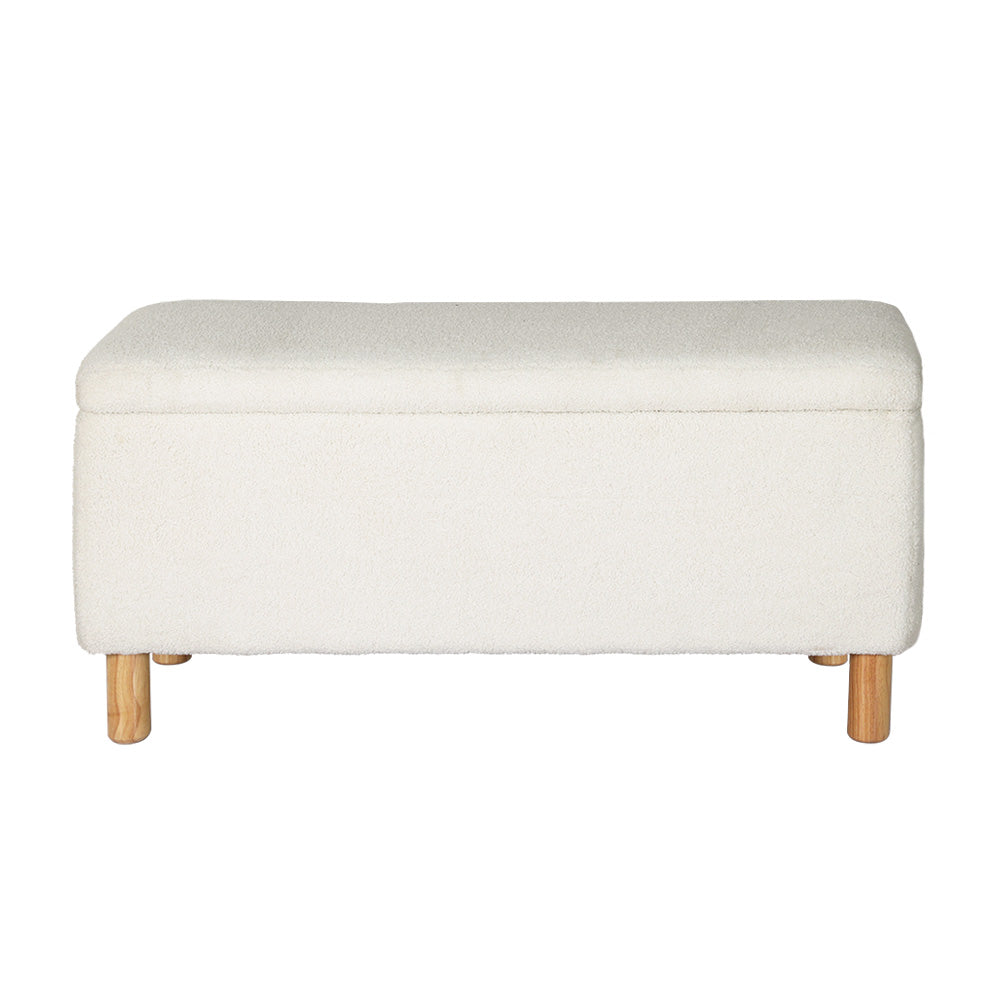 Marlook Storage Ottoman Blanket Box 99cm Teddy Fabric White
