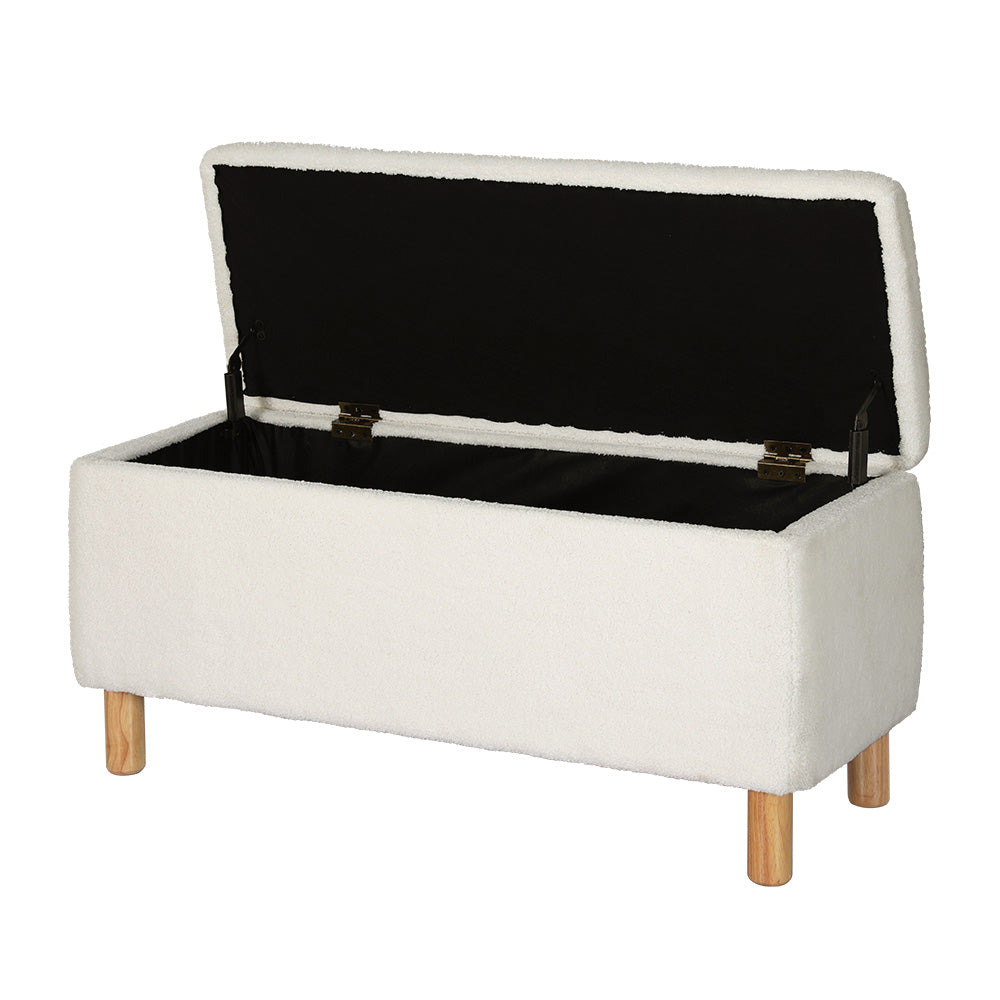 Marlook Storage Ottoman Blanket Box 99cm Teddy Fabric White
