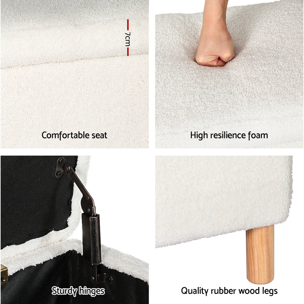 Marlook Storage Ottoman Blanket Box 99cm Teddy Fabric White