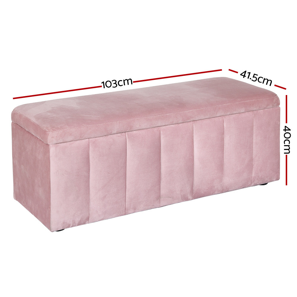 Marlook Storage Ottoman Blanket Box 103cm Velvet Pink