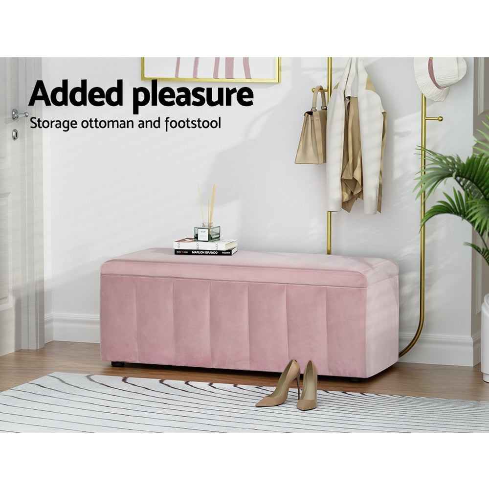 Marlook Storage Ottoman Blanket Box 103cm Velvet Pink