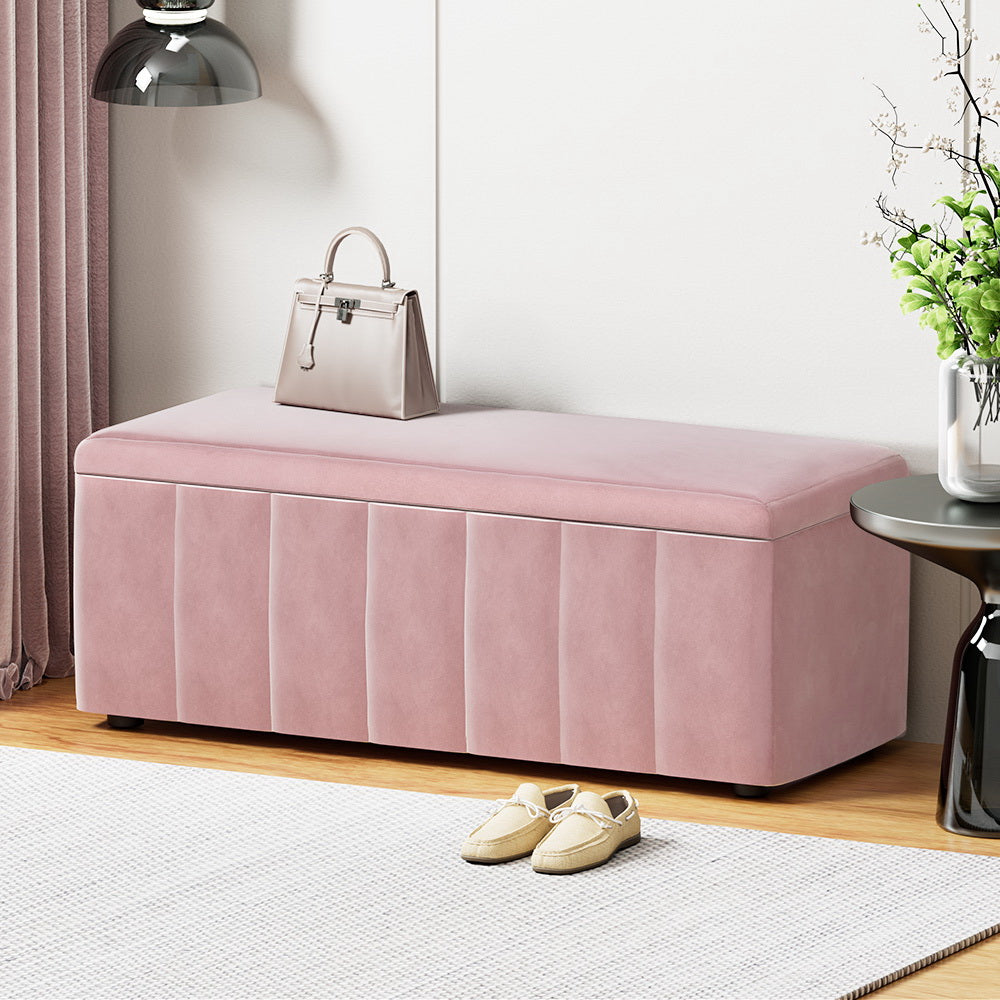 Marlook Storage Ottoman Blanket Box 103cm Velvet Pink