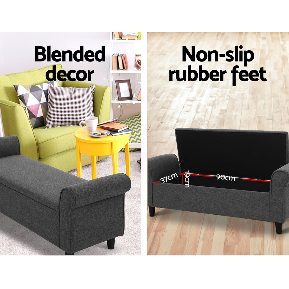 Marlook Storage Ottoman Blanket Box 125cm Arm Linen Grey