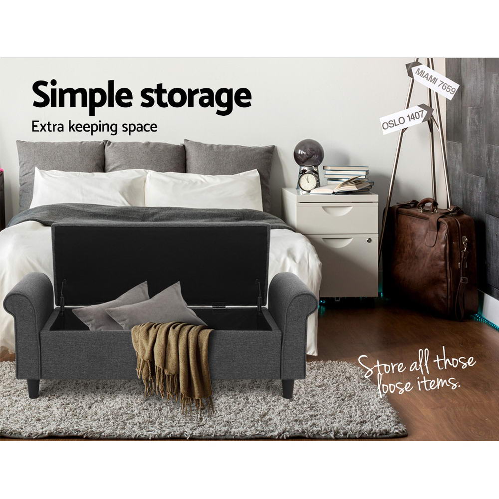 Marlook Storage Ottoman Blanket Box 125cm Arm Linen Grey