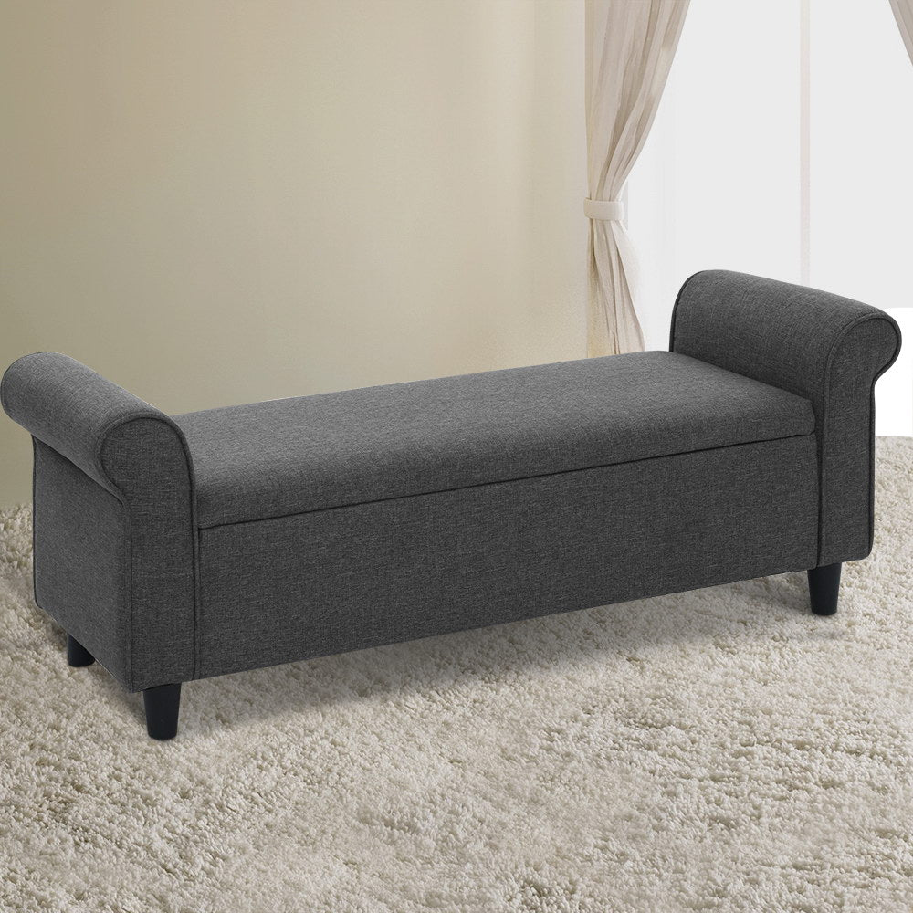 Marlook Storage Ottoman Blanket Box 125cm Arm Linen Grey