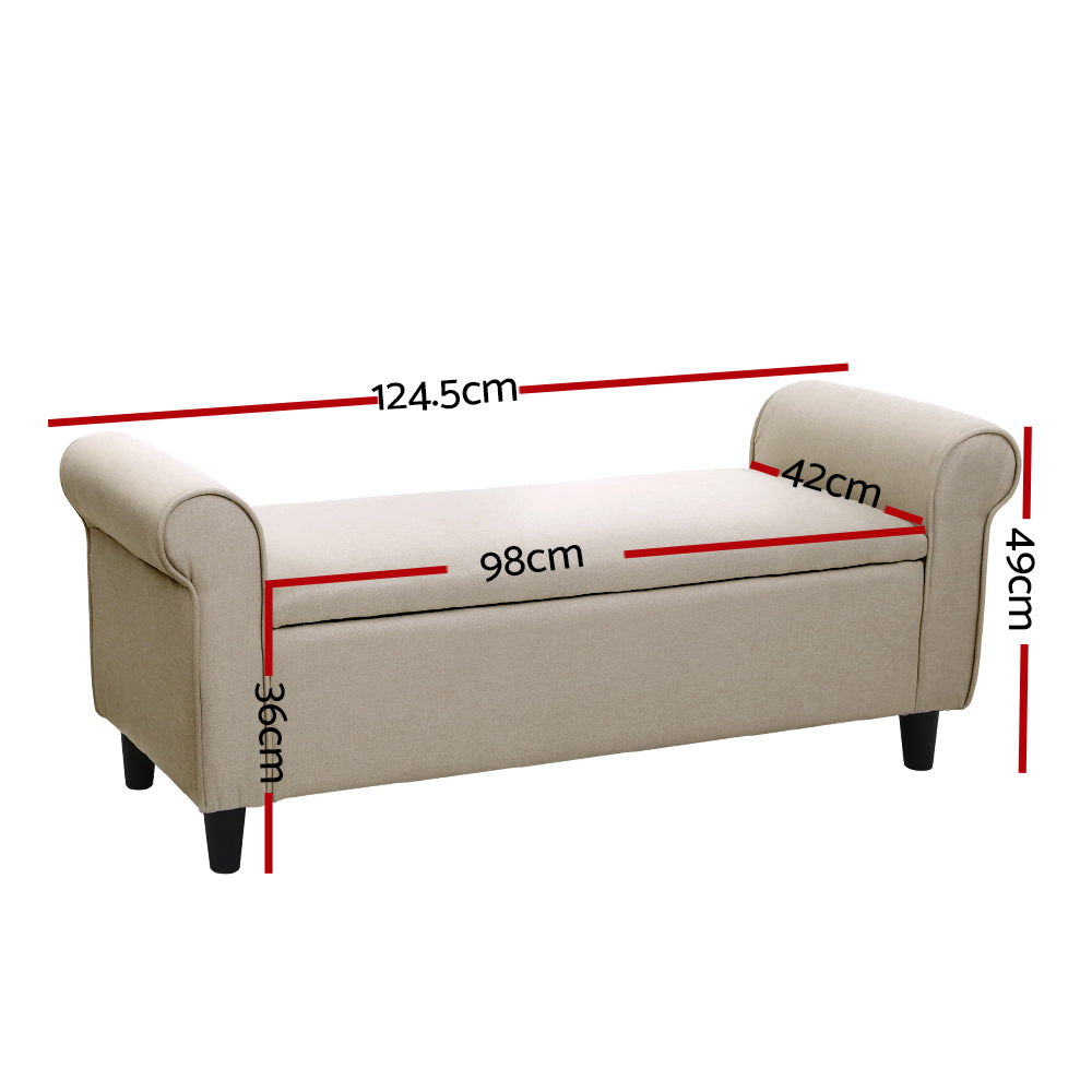 Marlook Storage Ottoman Blanket Box 125cm Arm Linen Taupe