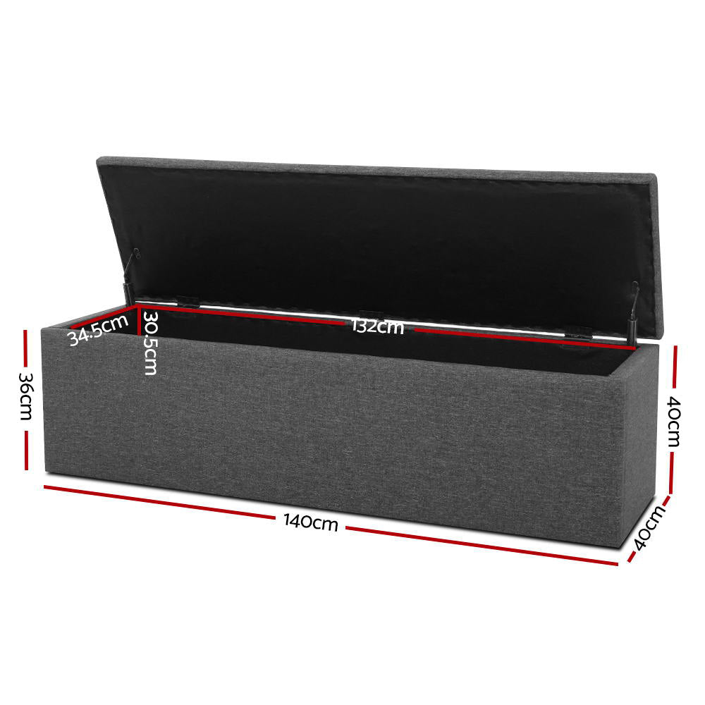 Marlook Storage Ottoman Blanket Box 140cm Linen Dark Grey