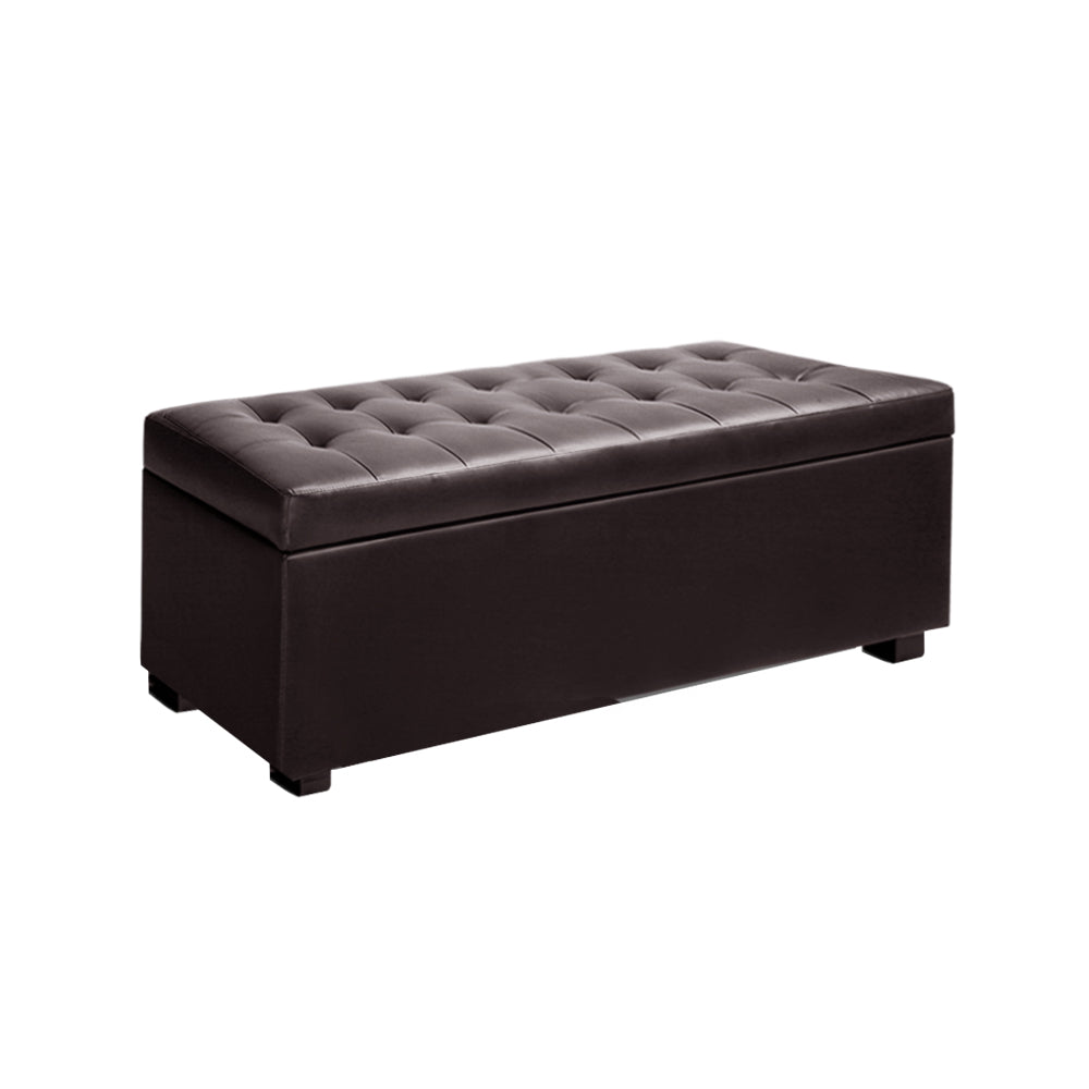 Marlook Storage Ottoman Blanket Box 97cm Leather Brown