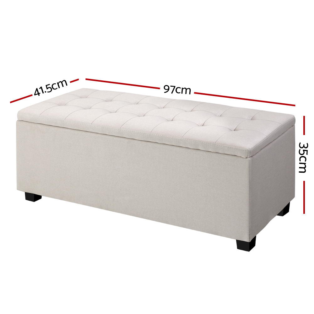 Marlook Storage Ottoman Blanket Box 97cm Linen Beige
