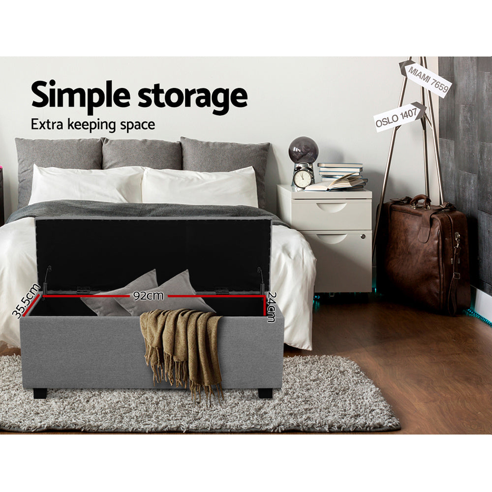 Marlook Storage Ottoman Blanket Box 97cm Linen Light Grey