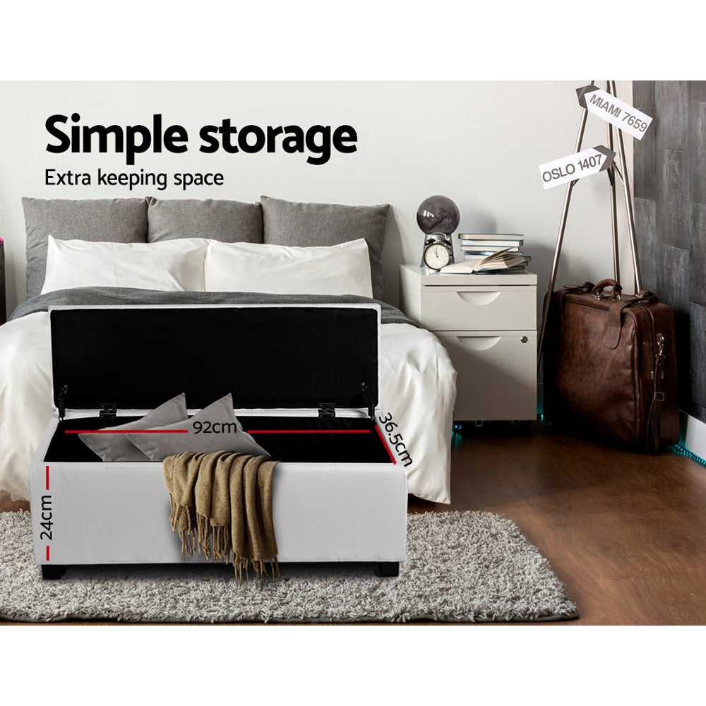 Marlook Storage Ottoman Blanket Box 97cm Leather White