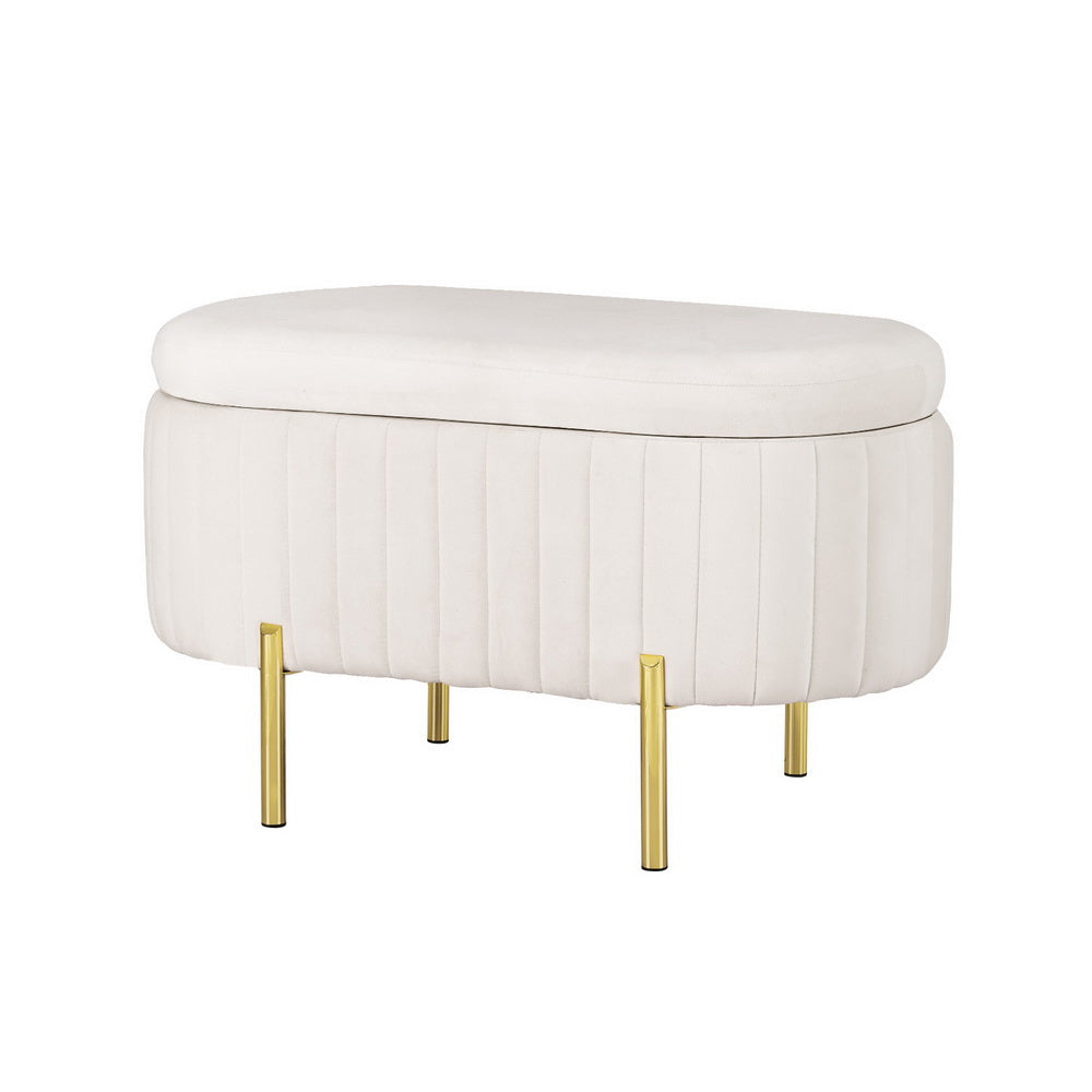 Marlook Storage Ottoman Blanket Box 87cm Velvet Oval White