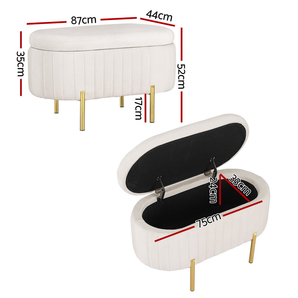Marlook Storage Ottoman Blanket Box 87cm Velvet Oval White