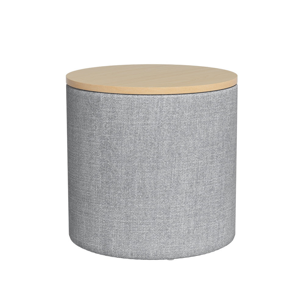 Marlook Storage Ottoman Blanket Box 40cm Linen Round Grey