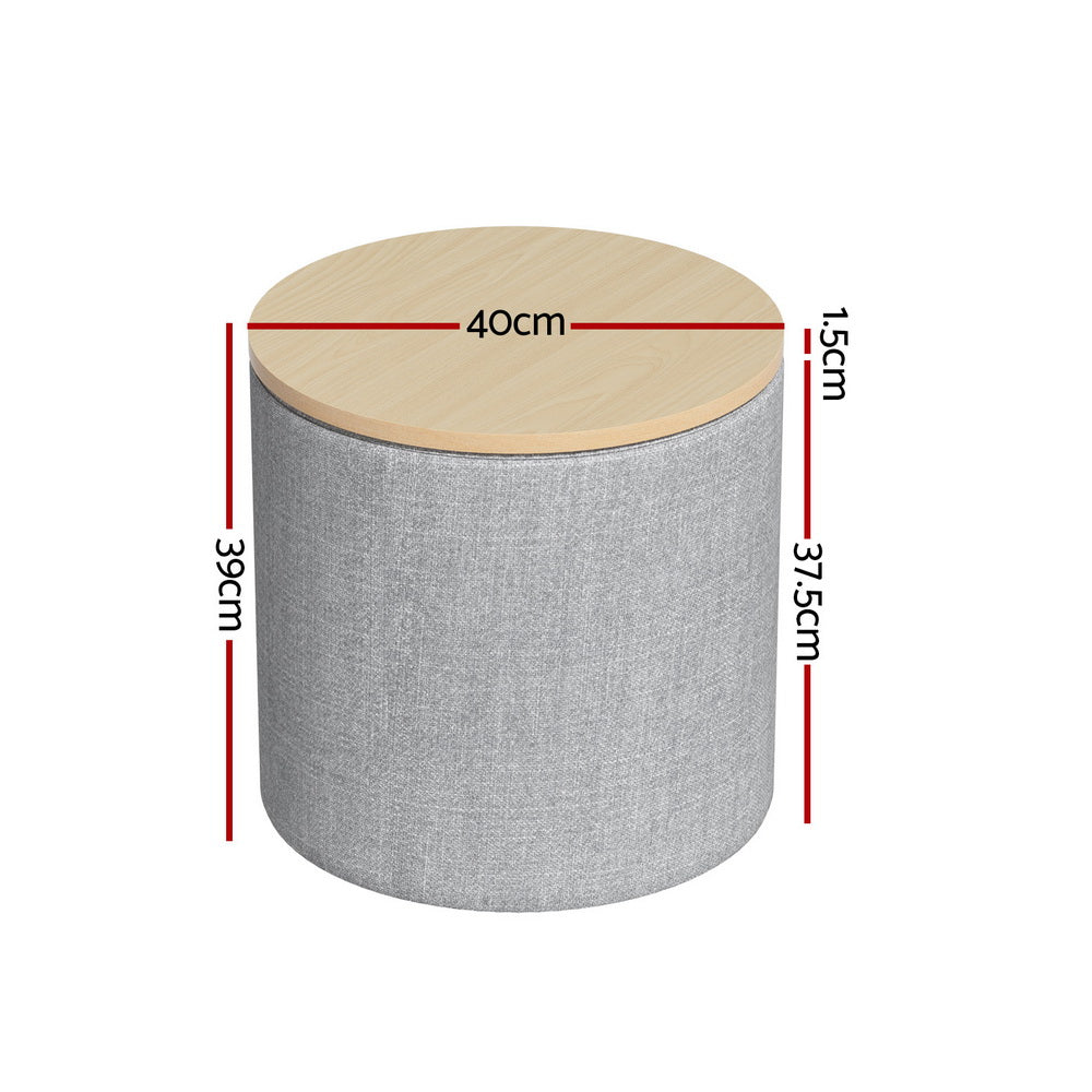 Marlook Storage Ottoman Blanket Box 40cm Linen Round Grey