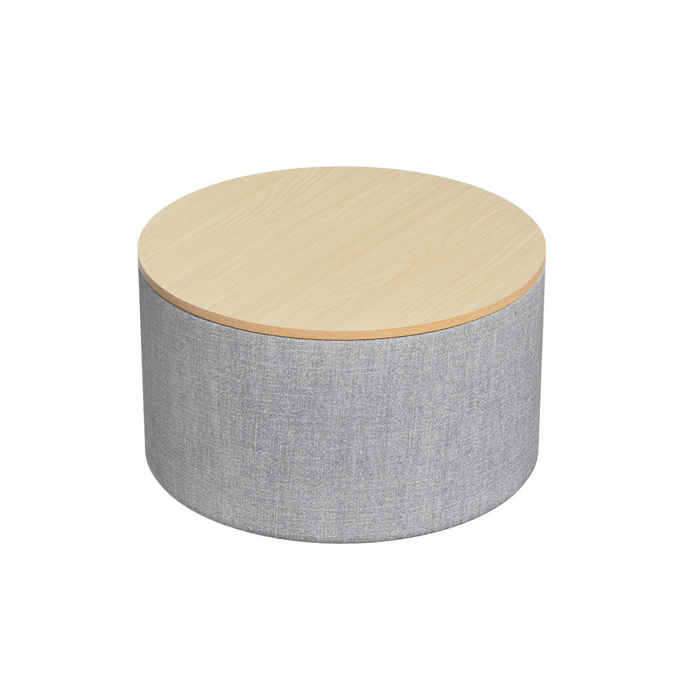 Marlook Storage Ottoman Blanket Box 60cm Linen Round Grey