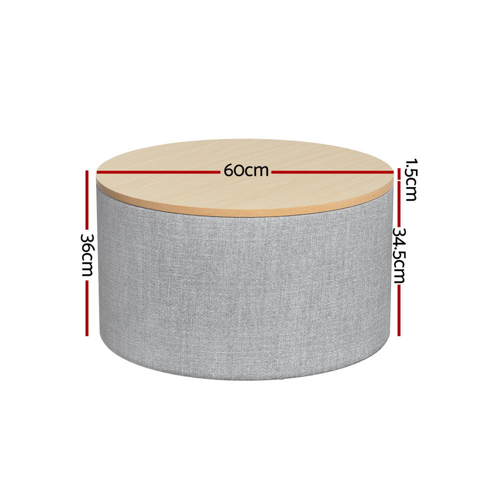 Marlook Storage Ottoman Blanket Box 60cm Linen Round Grey