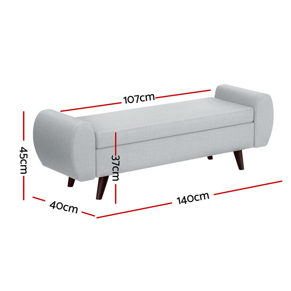 Marlook Storage Ottoman Blanket Box Armrest 140cm Grey
